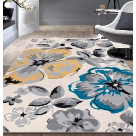 Rugshop Modern Floral Design Easy Cleaning for Living Room,Bedroom,Home Office,Kitchen Non Shedding Area Rug 6' 6" x 9' Cream