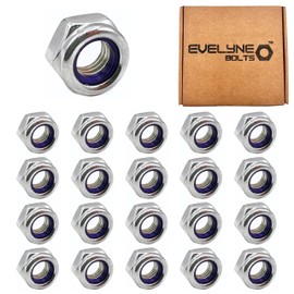 M6 Nyloc Steel Nuts, 6mm Self Locking Nuts with Nylon Inserts (20 Pack) Evelyne
