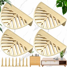 Srup Pack of 4 Leaf Shape Cabinet Handles, Hidden Metal Cabinet Handles, Brass Gold Furniture Handles, Kitchen Door Copper Drawer Handles, Leaf Shape Cabinet Handles Brass (with Mounting Screws)