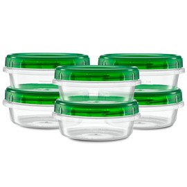 Elegant Disposables (8 Ounce 10 Pack) Twist cap Containers Clear Bottom With Green Top Screw on Lids Twist Top Food Storage Freezer Containers