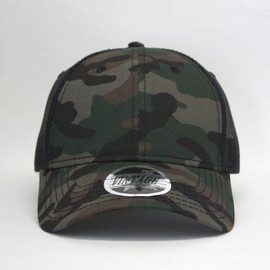 Tone on Tone US Flag Camo Cotton Adjustable Baseball Cap Boonie Hat (Camo/Black Mesh)