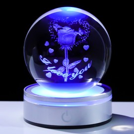 Movdyka Forever Rose Crystal Lamp Gift for Wife, Girlfriend, Mom - I Love You 3D Engraved Rose Butterfly & Heart - Anniversary, Birthday, Valentine's Day Gift for Her - Romantic Night Light