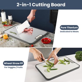 Titanium Cutting Board,15''x10'' Double-Sided Cutting Board 100% Pure Titanium & Wheat Straw PP Large Meat Cutting Boards Chopping Boards for Meat Vegetables Kitchen Home Outdoor,Dishwasher Safe