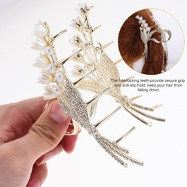 Beavorty Mini Pearl Claw Clip Hairpin Metal Rhinestone Clip for Women Decorative Hair Accessories Large Size Stylish