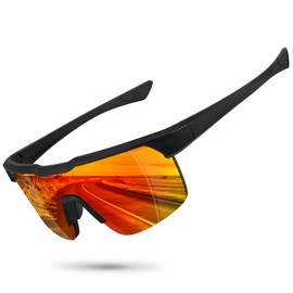 Ofwin Sports Polarized Sunglasses for Men Women UV Protection Cycling Fishing Bike Running Sun Glasses Unbreakable Matte Black Frame/Red Mirror Lens