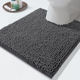 Yimobra Luxury Shaggy Toilet Bath Mat U-Shaped Contour Rugs for Bathroom, 24.4 X 20.4 Inches, Soft and Comfortable, Maximum Absorbent, Dry Quickly, Non-Slip, Machine-Washable,Dark Gray