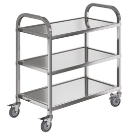 Amarite Stainless Steel Cart on Wheels,3-Tier Stainless Steel Utility Cart for Kitchen, Tool Room, Workshop, Salon & BBQ Snack Station - 29.5" D*15.7W*33H with with 360° Wheels (2 Locking)