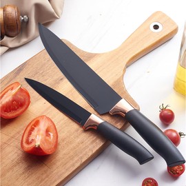 Kitchen Cooking Utensils and Knife Set with Holder Block, 19 Pieces Cooks Cutting Set 11 Pcs Silicone Cooking Utensils Sharp Stainless Steel Knives Scissors Whisk Tongs and Cutting Board (Black)