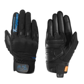 Furygan Jet D3O EVO - Motorcycle Gloves for Men - 100% Leather Palm - Comfort - Summer Gloves - Breathable & Lightweight - Screen Compatible - Touch Screen, Black/Blue