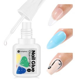 Luckyfairy Super Strong Nail Glue 10ML for Press On Nails - No UV Light Needed, Brush On Bond for Acrylic Tips, Long Lasting Professional 0.33oz