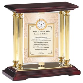 AllGiftFrames Best Medical School Graduation Gift New Doctor Future Physician Custom Gold Metal Brass Desk Mantel Four Pillar Table Swivel 360 Degree Billboard Clock Present Graduate