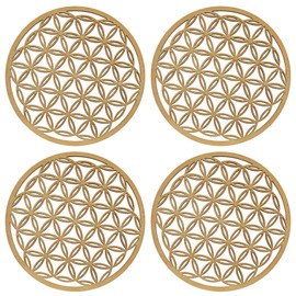 4 Pieces Flower of Life Coasters, Decorative Coasters for Flower of Life, Flower of Life for Charging the Stones, Wooden Coasters for Drinks and Coffee, 10 x 10 cm