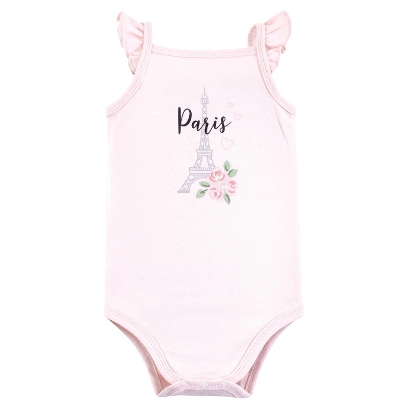 Hudson Baby Infant Girls Bodysuit, Short and Sock, Bonjour Paris,