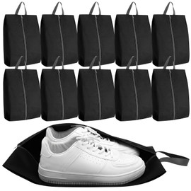 Shoe Bags for Travel, 10 Pack Large Capacity Dustproof Shoe Travel Bag with Sturdy Zipper Closure, Portable Travel Packing Shoe Storage Bag for Men and Women, Black