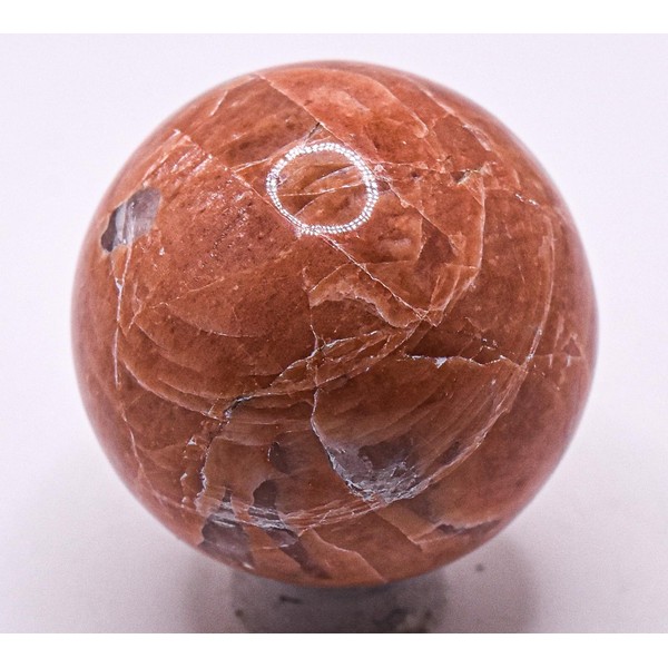 37mm 65g Orange Peach Moonstone w/Quartz Inclusions Carved Sphere Polished