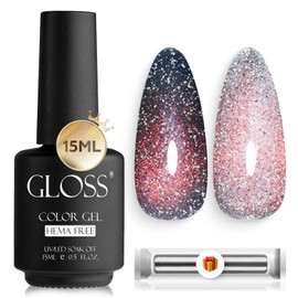 GLOSS Cat Eye Gel Nail Polish | Ruby 15ml Hema-Free Holographic Glitter gel Varnish, Crimson Nebula Soak Off UV nail polish with magnet, Gifts for Girls
