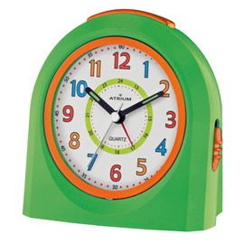 Atrium Kinder Wecker Analog Quarz ohne Ticken mit Licht und Snooze Hellgrün Orange A921-3