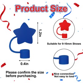 Whaline 6Pcs Patriotic Straw Covers Caps White Red Blue Star Silicone Reusable Straw Topper 4th of July Independence Day 10mm/0.4In Straw Lids Protectors for 30/40 OZ Tumbler Cups Accessories