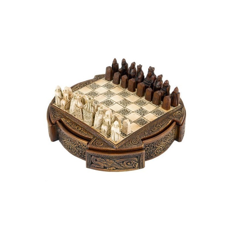 Isle of Lewis Compact Ceramic Celtic Chess Set 9 Inches