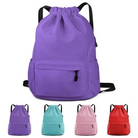 Oziral Drawstring Backpack Waterproof Drawstring Backpack Bag Sports Gym Bag with Side Pocket for Women Men (Purple)
