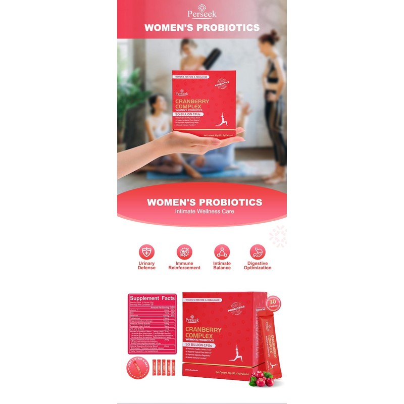 Perseek Women’s Probiotic 50B CFUs + Cranberry - Intimate, Urinary