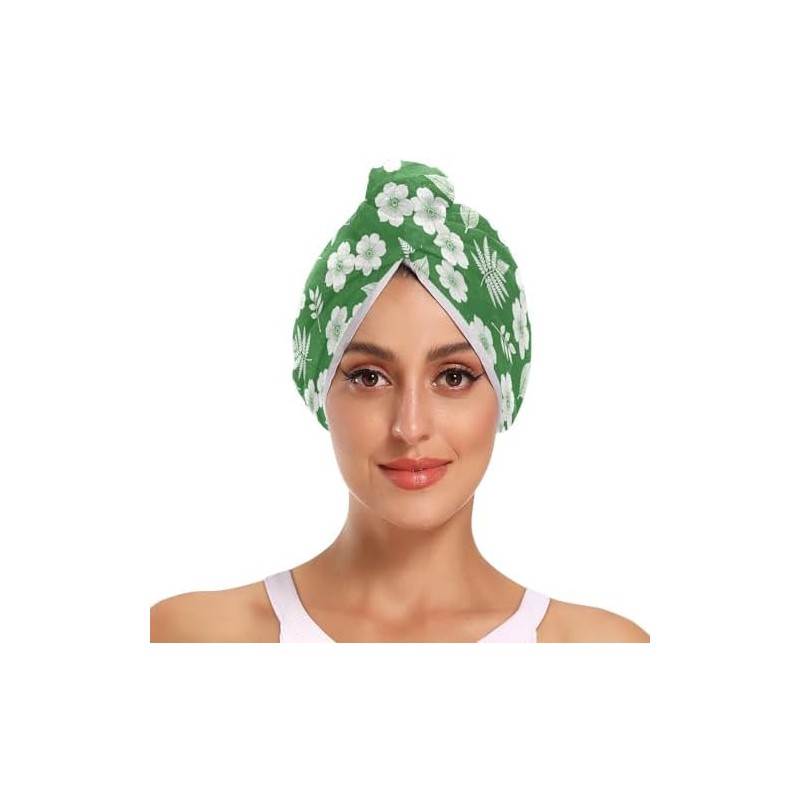 Toalla de secado de cabello con hojas blancas con botón,