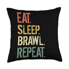Eat Sleep Brawl Repeat Stars Funny Video Gamer Gaming Throw Pillow