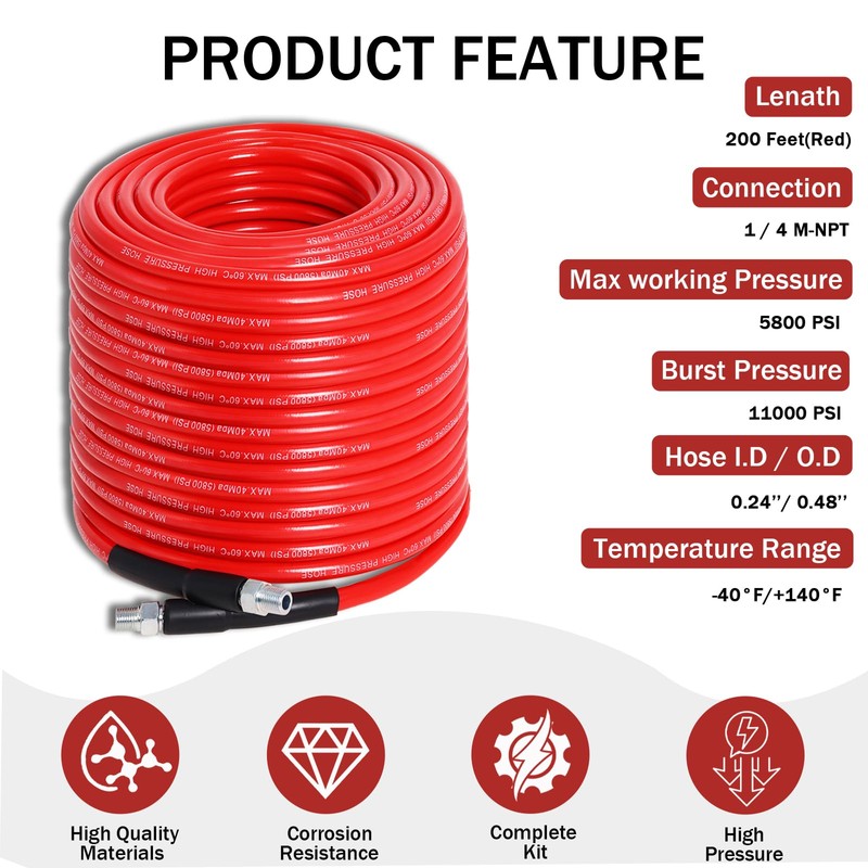 Sewer Jetter Kit for Pressure Washer 200FT, 5800PSI Drain Cleaner