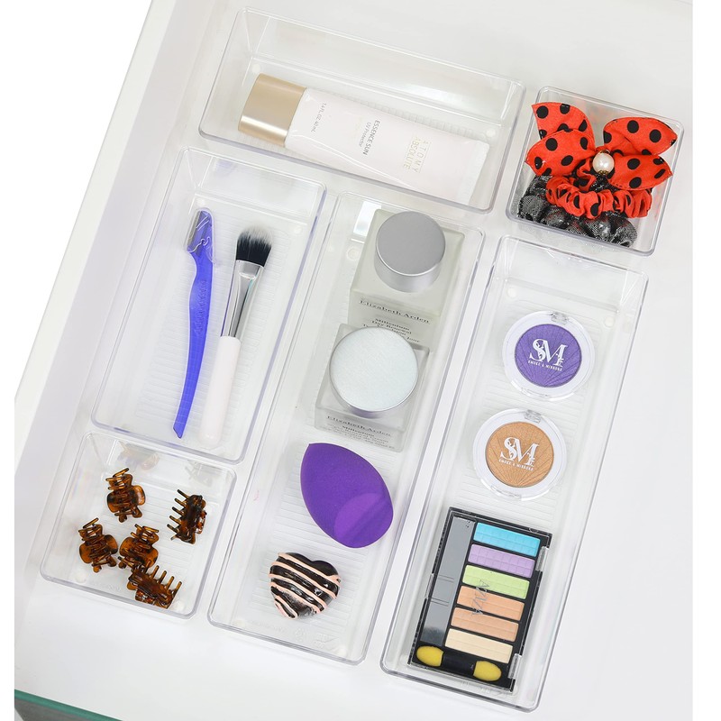 Simple Houseware Clear Drawer Organizer for Office Bin Desk Storage,