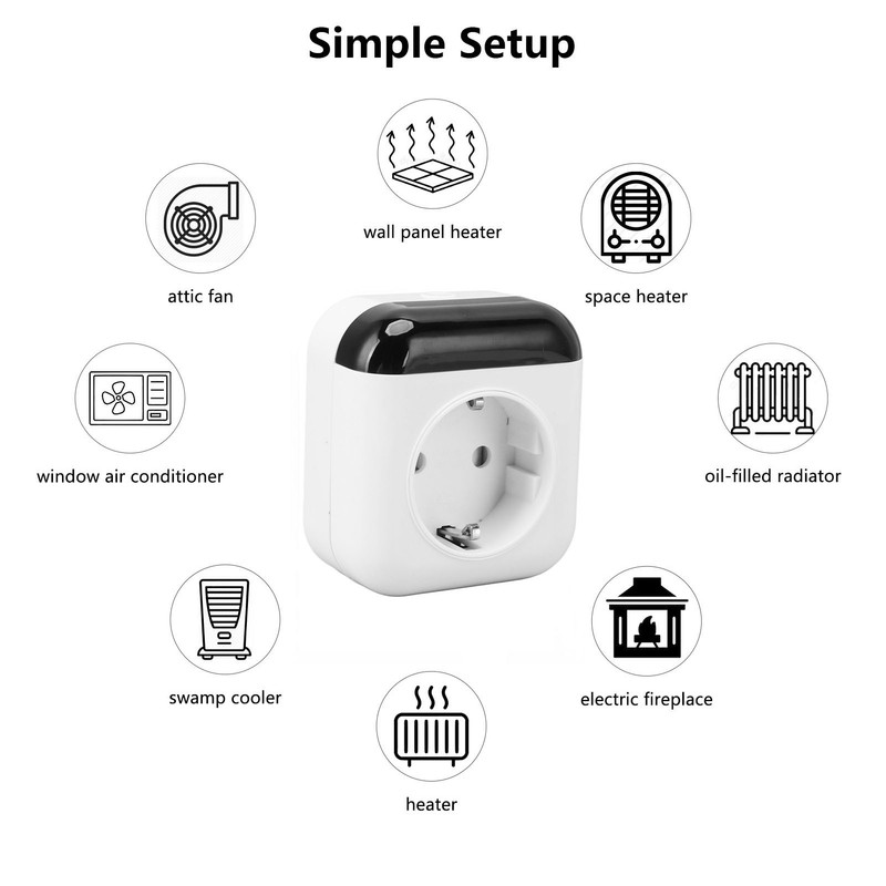 Smart Plug in Thermostat 2.4GHz WiFi Remote Control White Wireless
