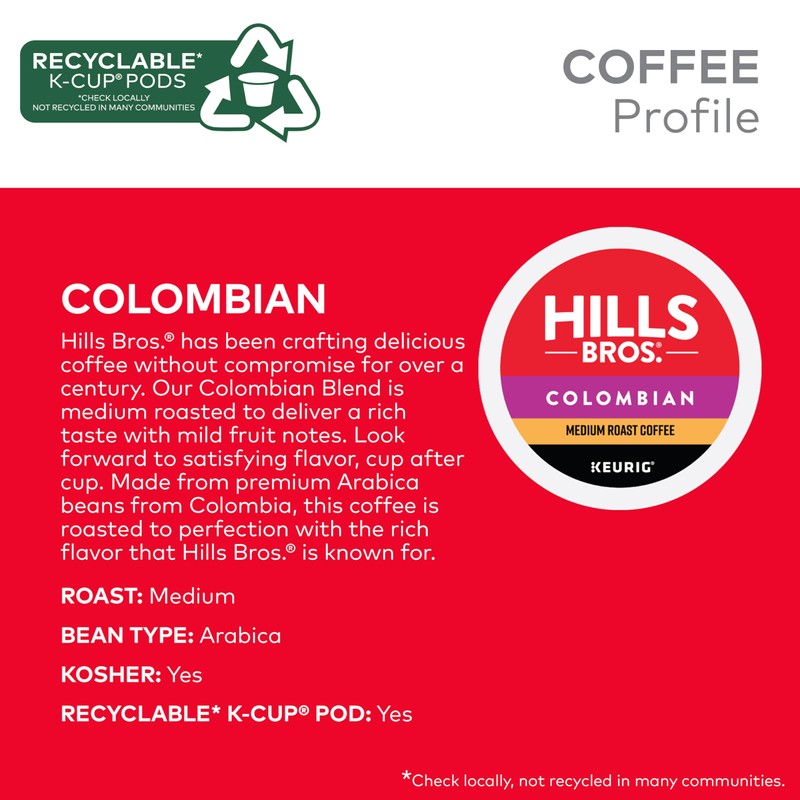 Hills Bros. Colombian Blend Keurig K-Cup Pods for Keurig Brewers