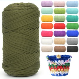 400g Tshirt Yarn for Crochet,Army Green T Shirt Soft Elastic Fabric Chunky Thick T-Shirt Crochet Yarn for Crocheting Knitting Beginner Hand Knitting for Bag/DIY Craft/Home Decor-Army Green