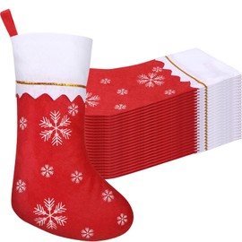 24 Pcs Felt Christmas Stockings Bulk 15" Red White Hanging Xmas Santa Stocking for Home Xmas Holidays Party(Snowflake)