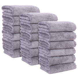 MOONQUEEN 18 Pack Premium Hand Towels - Quick Drying - Microfiber Coral Velvet Highly Absorbent Towels - Multipurpose Use as Hotel, Bathroom, Shower, Spa, Hand Towel 16 x 28 inches (Light Grey)
