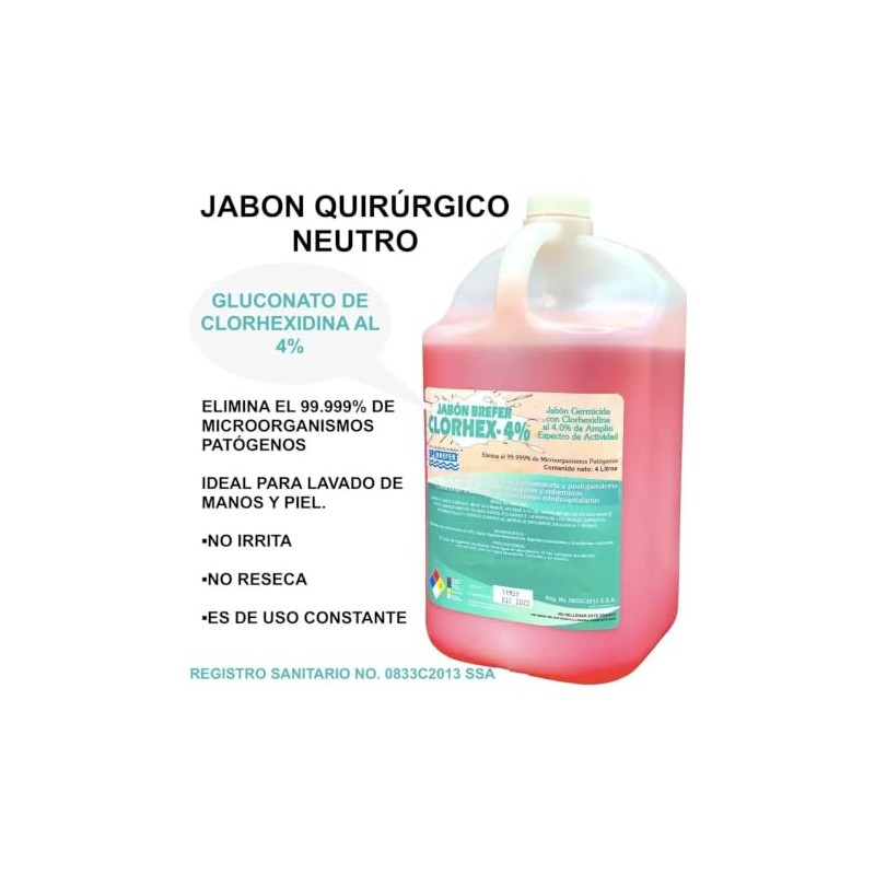 Solución Jabonosa con Gluconato de Clorhexidina 4% Antiséptico Galón 4