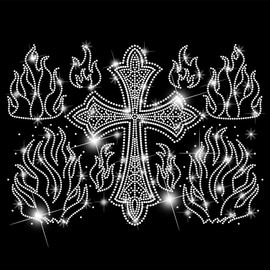 SUPERDANT Flame Cross Rhinestone Hotfix Iron-On DIY Rhinestone Transfer for Iron-On White Glitter Rhinestone Hotfix Transfer Patch Decoration for T Shirts Bags Cushions Jackets 29.7 x 21 cm