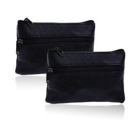 AzureRay Key Case Leather 10.5 x 7.5 cm, Pack of 2 Key Case with Zip, Elegant Key Bag Leather Look (Faux Leather) for Men and Women, Car Key Holder, Black