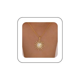 Xduargs Boho CZ Sunburst Pendant Necklace Gold Crystal Spike Sun Necklace Vintage Sunrise Choker Necklace Adjustable Sun Celestial Flower Chain Necklace Jewelry for Women