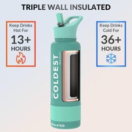 Coldest Sports Water Bottle with Straw Lid Vacuum Insulated Stainless Steel Metal Thermos Bottles Reusable Leak Proof Flask for Sports Gym (40 oz, Terraform Green)