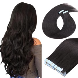 Mscat 22 Inch 20Pcs Tape in Hair Extensions 50% Remy Human Hair 50g/pack Darkest Brown Invisible Straight Hair Extensions (22Inch #2 Darkest Brown)