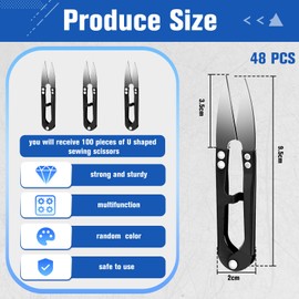 Therwen 48 Pcs 4 Inch Bonsai Pruning Scissors U Shaped Sewing Scissors Bulk Multicolor Bud and Leaves Trimmer Yarn Thread Cutter Snips Carbon Steel Pruners Trimmers for Gardening (Black)