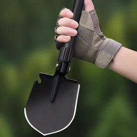 Folding Military Tactical Shovel, Multifunctional Camping Tool, Black