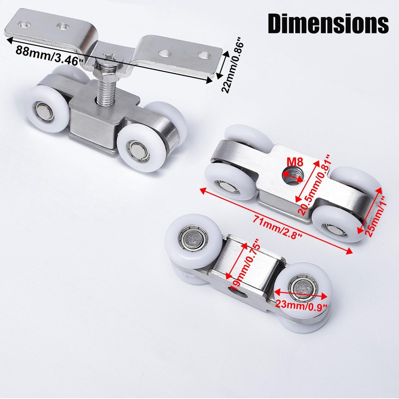 Li-TianFeng 2pcs 4-Wheel Stainless Stee Hanging Wheel Suitable fo Sliding