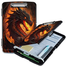 RWUTYTIUL Flame Dragon A4 Clipboard with Storage Pen Holder, Clipboards Organizer Nursing Clipboard Foldable File Folder Plastic Clipboard Folio Clip Board for Office Students Classroom Doctor
