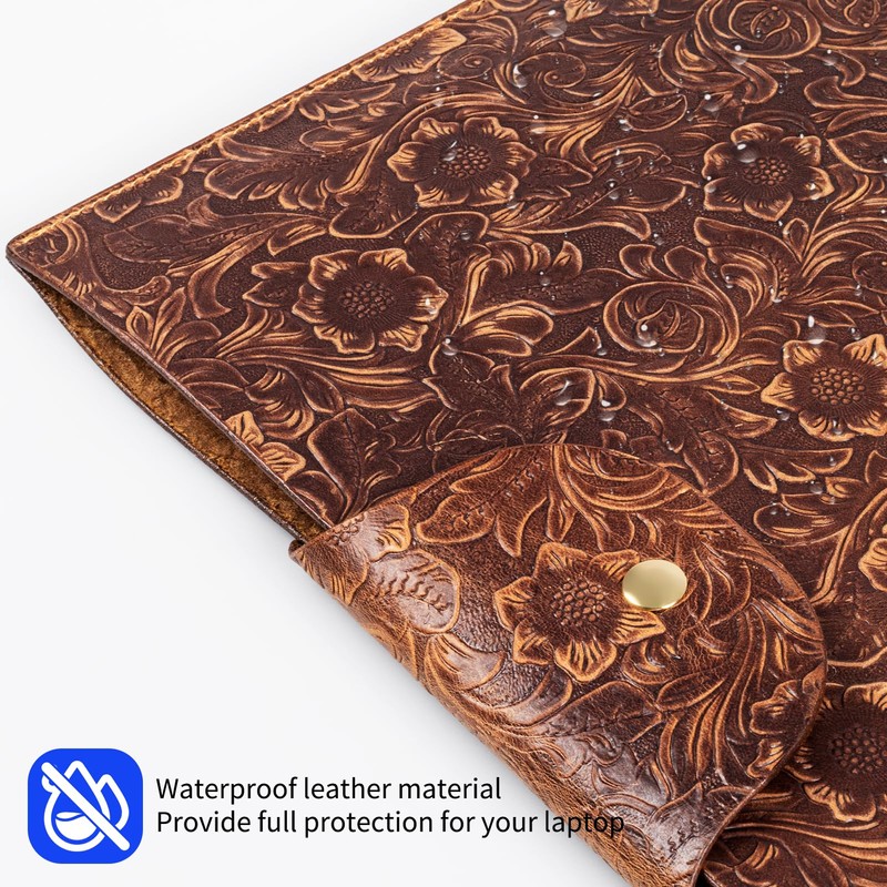 CPNVWA Genuine Leather Laptop Sleeve,Compatible with MacBook Pro 14 Inch