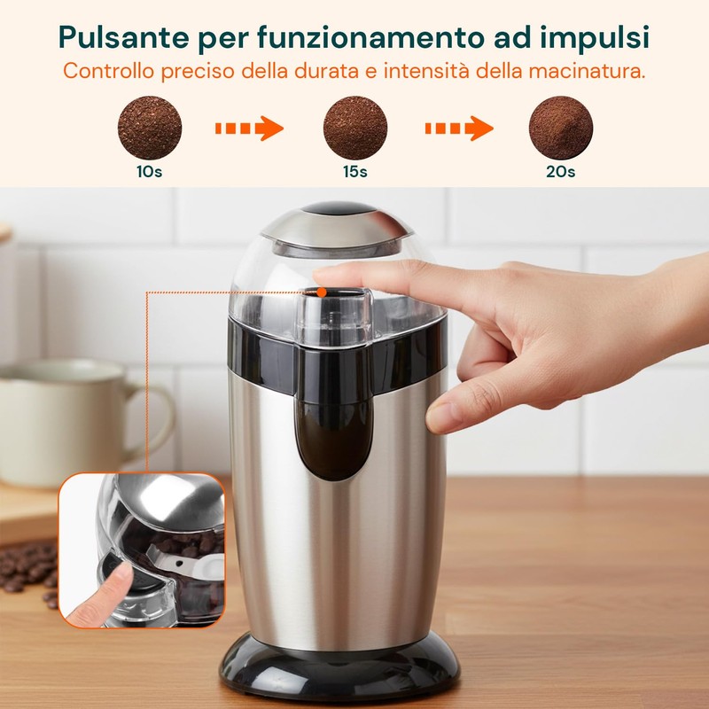 Avilia Trita Caffè Elettrico con Lame in Acciaio Inox e