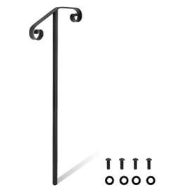 Single Post Handrail Wrought Iron Post Mount Step Grab Supports in Ground Long Post Fits 1 or 2 Steps Grab Rail Single Post Railing (Gray) (Single armrest, 1-2 Step)