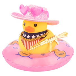 wonuu Car Rubber Duck Party Decoration, Sparkly Glitter Space cowboy hat Duck Car Dashboard Accessories With Mini Swim Ring Scarf and Sunglasses, A_Pink Shiny Glitter vertical horizontal scarf