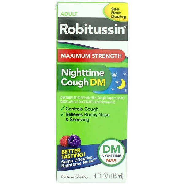 Robitussin Adult Nighttime Cough DM Liquid Maximum Strength - 4 oz, Pack of 4