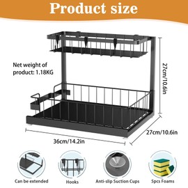 Under Sink Organizer, 2 Tier Under Sink Organizers and Storage, Slide Out Pull Out Metal Cabinet Organizer Shelf for Kitchen Bathroom Pantry Cabinet Closet Organization Rack